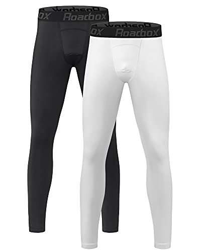 Roadbox Boys Compression Pants Baselayer Underwear Bottoms Youth Sports Tights Leggings for Running Football Basketball 2 Pack