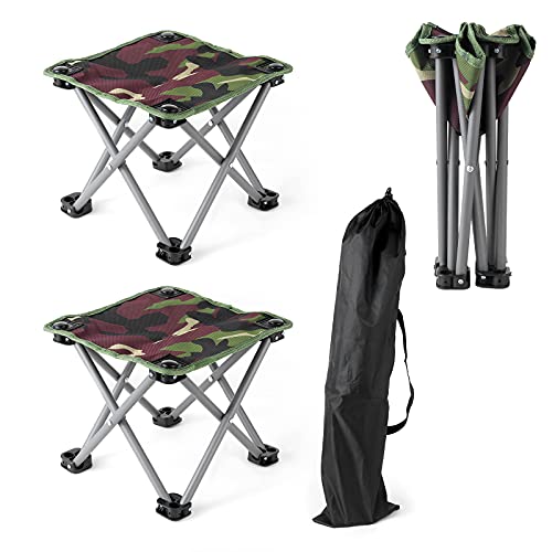 Portable Folding Stool, 2 Packs Lightweight Folding Camping Stool Army Green Outdoor Folding Chair for Hunting Hiking Fishing Walking BBQ and Beach