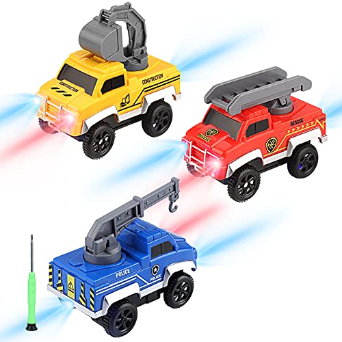 Tracks Cars Replacement only, Toy Cars for Magic Tracks Glow in the Dark, Racing Car Track Accessories with 5 Flashing LED Lights, Compatible with Most Car Tracks for Kids Boys and Girls(3pack)