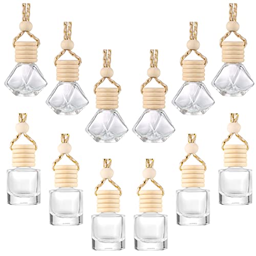 12 Pieces Car Diffuser Bottles Empty Hanging Car Diffuser Bottle Car Air Freshener Perfume Bottle Car Pendant Essential Diffuser Oil Fragrance Aromatherapy Empty Bottle Decor (Classic Style)