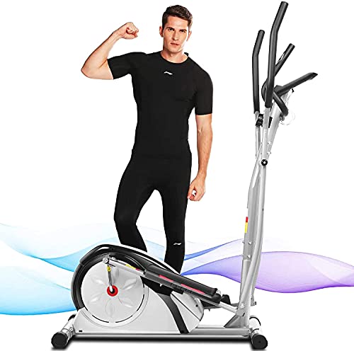 FUNMILY Elliptical Machines, Elliptical Trainer Machines with LCD Monitor and Pulse Rate Grips Magnetic Smooth Quiet Driven Max Weight Capacity 350Lbs