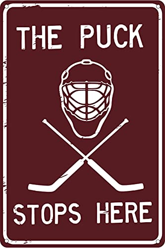 The Puck Stops Here 12″ x 8″ Hockey Theme Home Sports Bar Decor