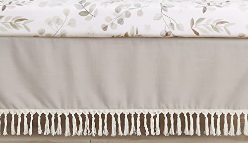 Sweet Jojo Designs Boho Fringe Boy or Girl Baby Nursery Crib Bed Skirt Dust Ruffle – Gender Neutral Beige Tan Taupe Linen Tassel Macrame for Bohemian Woodland Farmhouse Botanical Leaf Collection