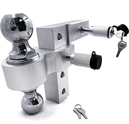 XKMT- Trailer and Truck 6 inch Drop Hitch, 2 inch Trailer Receiver 3500LBS to 5000LBS Truck RV- Adjustable Aluminum Trailer Towing Hitch Ball with Key,Lock [P/N: ET-CAR-FIX009-SR] Silver