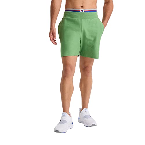 Champion Men’s Reverse Weave Cut, Raw Hem Fleece Shorts, 7″, Native Fern Green C Patch Logo, Medium