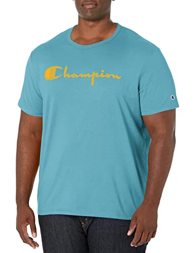 Champion T, 100% Cotton Shirt for Men, Lightweight Tee, Multiple Graphics, Aqua Tonic-Y08254, Large