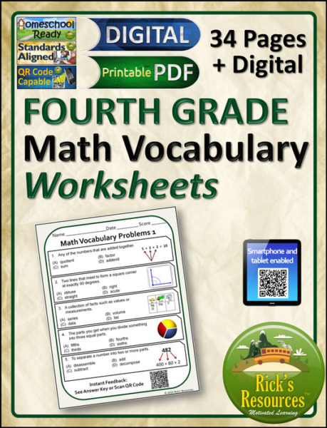 Math Vocabulary Worksheets 4th Grade Print and Digital Versions