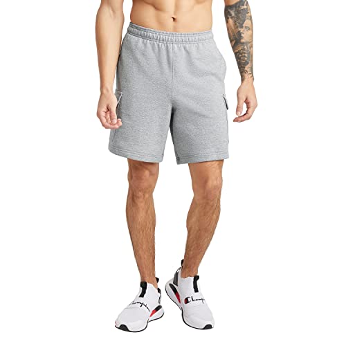 Champion Powerblend Shorts with Cargo Pockets for Men, 8″, Oxford Gray C Patch Logo, XX-Large