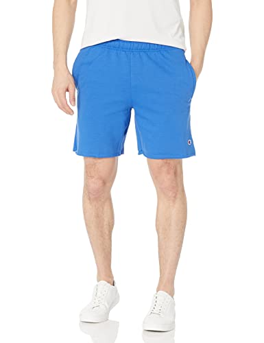 Champion Men’s Powerblend Fleece, Mid-Weight, Athletic Shorts with Pockets, 7″, Bright Royal C Patch Logo, Large