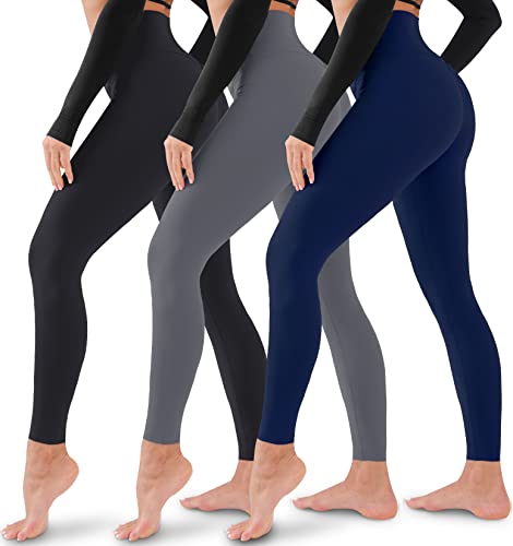3 Pack Leggings for Women-No See-Through High Waisted Tummy Control Yoga Pants Workout Running Legging Small-Medium