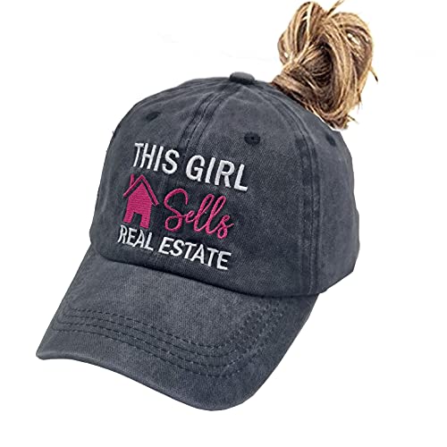Waldeal Women’s This Girl Real Estate Realtor Ponytail Baseball Cap Adjustable Washed Twill Cotton Dad Hat Black