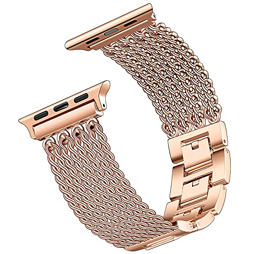 Generic DMMG for Apple Watch Band 384041424445mm Women Girls, Fashion Dressy Style Stainless Steel Bracelet Strap Tassel Metal Chain for Iwatch Series 7 6 5 4 3 2 1 SE, Rose Gold, 38mm40mm