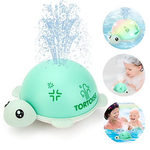 OENUX Baby Bath Toys,Spray Water Bath Toys for Toddlers,Light Up Bathtub Toys with LED Light,Auto Induction Sprinkler Swimming,Pool,Bathroom,Shower Water Toys for Infant,Boys,Girls Kids Age 1-3