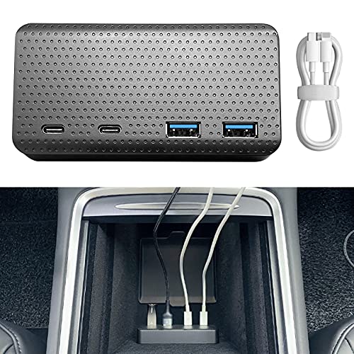 SUMK 2021 Tesla Model 3/Y 4-Port USB Hub Center Console Adapter, Model 3 Model Y Accessories Game & Boombox Music USB Hub 4 in 1 Ports 2021 Upgrade for Refreshed 2021 Model 3/Y 2022 Model S X