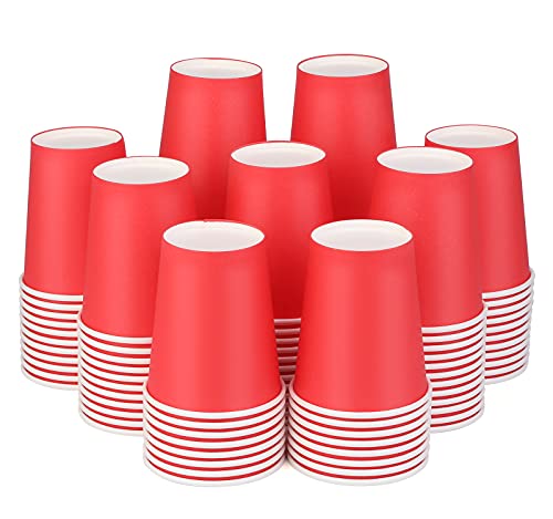 [110 Pack] Paper Cups 9 Oz, Red Paper Cups Party,Disposable Paper Coffee Cup, Hot or Cold Beverage Drinking Paper Cups, Paper Cups for Party, Picnic, BBQ, Travel, and Event(Red)