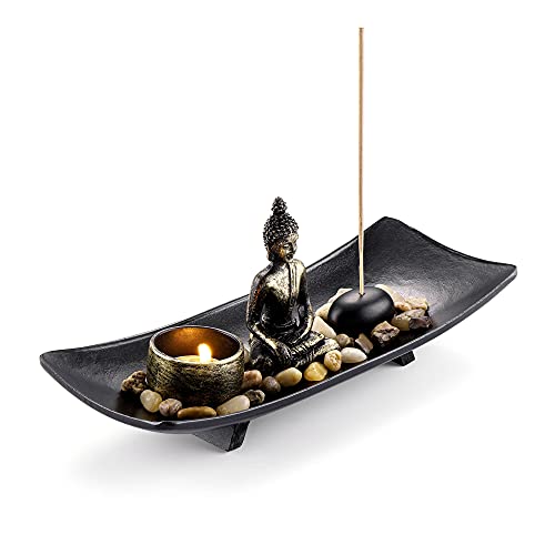 Top Plaza Incense Burner Buddha Statue Stick Incense Holder Tealight Candle Holder Zen Garden Meditation Home Living Room Desk Decor #1