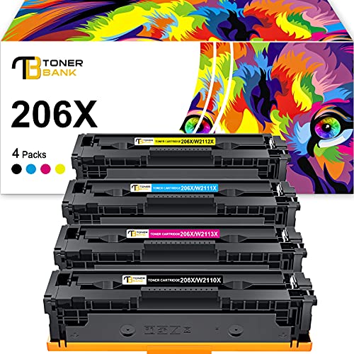 Toner Bank 206X Toner Cartridges 4 Pack Compatible Replacement for HP 206X 206A W2110X W2110A for Color Pro MFP M283fdw M255dw MFP M283cdw M282nw M283 M255 Printer (Black Cyan Yellow Magenta)