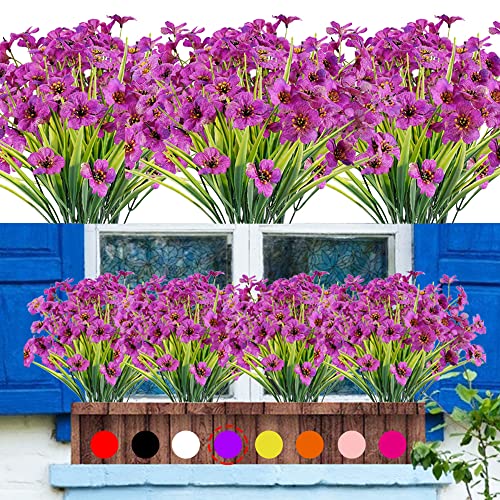 AUBEINSON 20 Bundles Artificial Flowers Outdoor UV Resistant Fake Flowers No Fade Faux Plastic Plants for Window Box Vase Porch Decoration