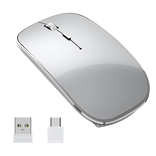 Halpilt Wireless Mouse Chargeable Portable Silent Wireless Mouse USB and Type-C Dual Mode Wireless Mouse 3 Adjustable DPI for Laptop, Mac, MacBook, Android, PC (Q23S Grey)