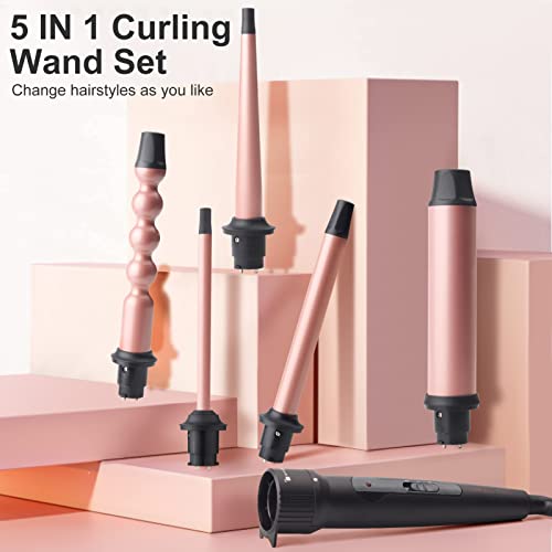 5 in 1 Curling Wand Set – EMOCCI PRO Hair Waver Iron Curler with 5 Interchangeable Ceramic Tourmaline Barrels Heat Resistant Glove Dual Voltage for All Curly and Wavy Hairstyle | The Storepaperoomates Retail Market - Fast Affordable Shopping