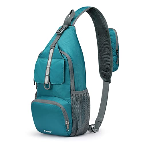 G4Free Packable Crossbody Sling Backpack, Small Travel Hiking Daypack Casual Foldable Shoulder Chest Bag(Teal)