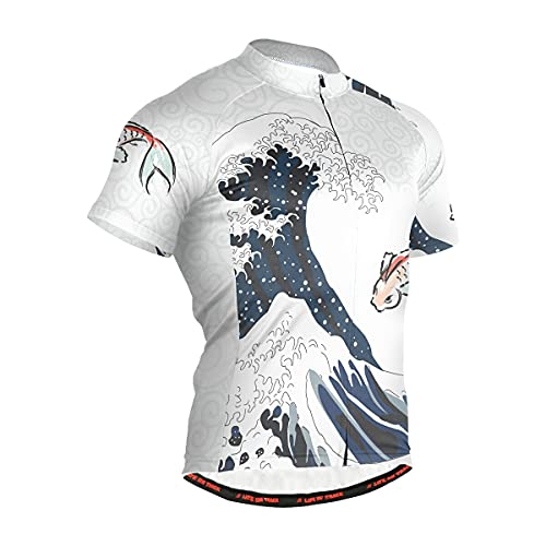 Japan Wave Fish Men’s Cycling Jersey Short Sleeve Mens Bike Shirt with 3 Rear Pockets Full-Zip XXL（20110538）
