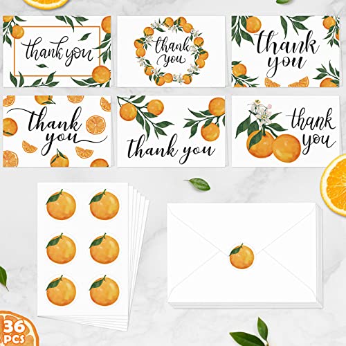 36Pack Little Cutie Thank You Cards Assortment with Envelopes Orange Stickers Clementine Theme Party Supplies Little Cutie Baby Shower Gifts 4 x 6 Inches