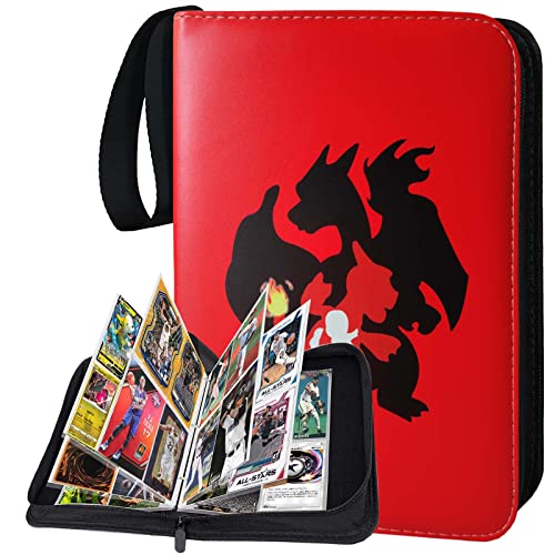 PKMLIFE Trading Card Binder Holder for Pokemon Cards, Book Album Sleeves Protection Collection Cards – Zipper 3 Ring – 4 Pocket 50 Pages – Put up to 400 Cards (Red)