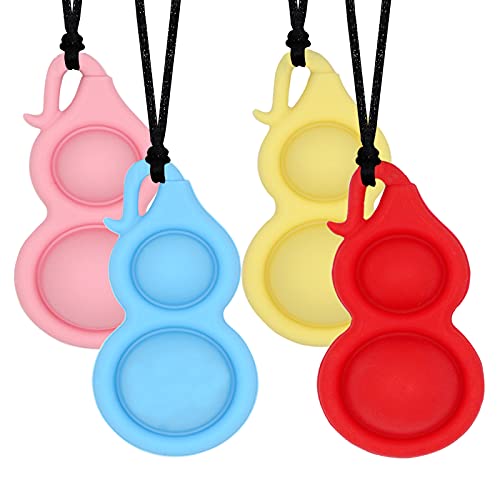 Sensory Chew Necklaces for Boys and Girls, 4 Pack Chew Necklaces for Sensory Kids with Autism, ADHD, SPD, Chewing or Special Needs, Silicone Chewy Stim Toys for Adults Reduce Fidgeting Anxiety
