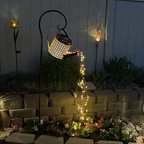 Solar Watering Can Light, Firefly Bunch Lights Waterproof Waterfall String Lights, Outdoor Garden Fairy Light Decor for Home Path Patio Yard Lawn Metal Statues