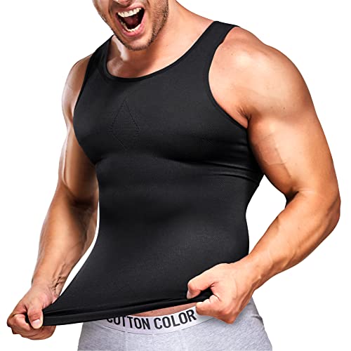 IFKODEI Mens Compression Shirts Slimming Body Shaper Workout Tank Top Vest Tummy Control Shapewear Sleeveless Undershirt (Black, XS-S, x_s)