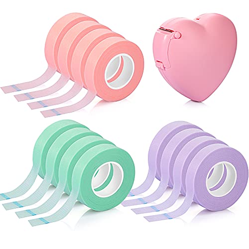Eyelash Extension Tape Breathable Adhesive Lash Tape Non-Woven Fabric Lash Tape with Heart-Shaped Tape Dispenser Cutter, 0.5 Inch Wide, 10 Yards Long of Each (Pink, Purple, Green)