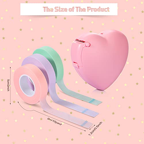Eyelash Extension Tape Breathable Adhesive Lash Tape Non-Woven Fabric Lash Tape with Heart-Shaped Tape Dispenser Cutter, 0.5 Inch Wide, 10 Yards Long of Each (Pink, Purple, Green) | The Storepaperoomates Retail Market - Fast Affordable Shopping