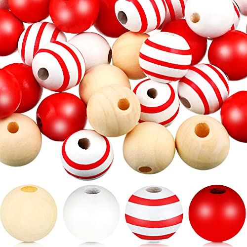 160 Pieces Christmas Wood Beads for Craft 16mm Farmhouse Natural Wooden Beads Handmade Polished Spacer Boho Bead Colorful Rustic Halloween Round Beads for Xmas Home Decor DIY Garland (Charming Colors)