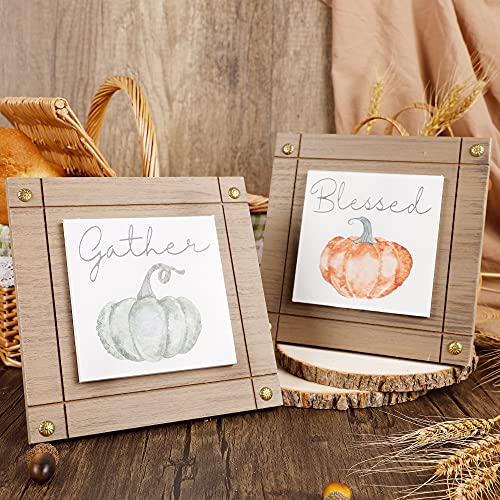 Adroiteet Thanksgiving Decorations Set of 2 Wooden Tabletop Sign, Fall Autumn Pumpkin Frames Centerpieces for Home Kitchen Tiered Tray Decor