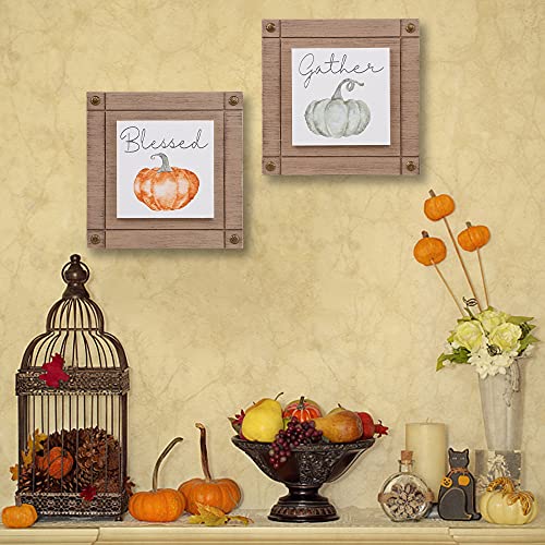 Adroiteet Thanksgiving Decorations Set of 2 Wooden Tabletop Sign, Fall Autumn Pumpkin Frames Centerpieces for Home Kitchen Tiered Tray Decor | The Storepaperoomates Retail Market - Fast Affordable Shopping