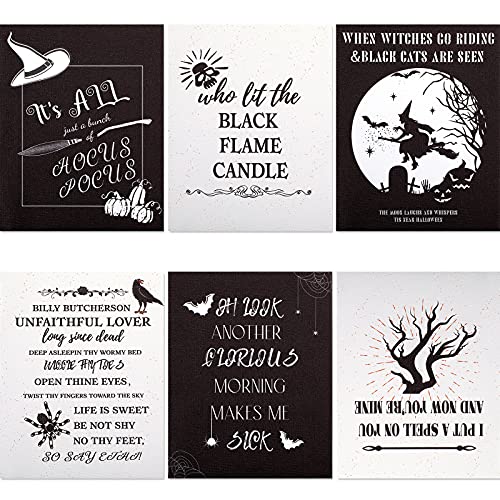 Zonon 6 Pieces Halloween Wall Art Prints Canvas Halloween Art Wall Decor Witch Art Print Posters Pumpkin Home Decor Prints Halloween Sayings Unframed Wall Sign for Festival Party Holiday Decor