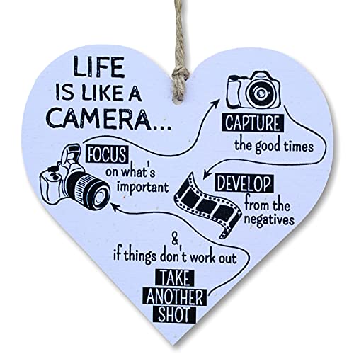CARISPIBET Life is Like a Camera | Home Signs with Sayings House Cute Decorative plaques Decoration for Living Room Kitchen Studio Office Wall Art Hanging Ornament Gift 5″ x 5″