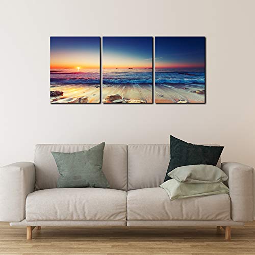 KAWAHONE Sunset Beach Canvas Wall Art, Ocean Waves Modern Artwork Landscape Wall Decor Poster Framed Painting Prints Picture for Home Living Room Bedroom,12″ x 16″ x 3 PCS | The Storepaperoomates Retail Market - Fast Affordable Shopping