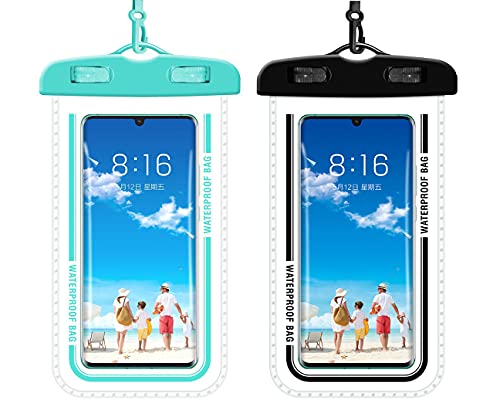 Nothers Clear Universal Waterproof Cellphone Pouch Case,Phone Dry Bag, Lanyard, iPhone 13 12 Pro 11 Pro Max XS XR X 8 7 6SGalaxy S21 20Ultra S10 Note10 9,Up 7.5,2 Pack（Blue+Black）, 21*11.5*1.3cm