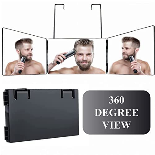 3 Way Trifold Haircut Mirror, 360 Degree Mirror for Hair Cutting, Shaving, Grooming, Hair Styling, Dye Hair and Makeup with Adjustable Height Brackets, Portable for Travel, Bedrooms, Bathroom