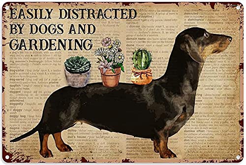 Dogs and Garden Metal Tin Sign,Metal Wall Panel Retro Art Decoration for Garden Home Club Cabin Garage Store Bar Cafe Farm 8×12 Inch