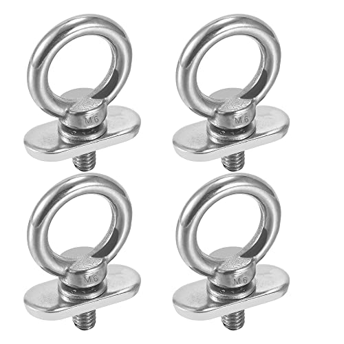 TINGZHIGO 4 Packs Track Mount Tie Down Eyelets, M6 Bolt, Stainless Steel, Hold Your Bungee Cord or Ropes Rowing Inflatable, Kayak Track Accessories(No Track Included)