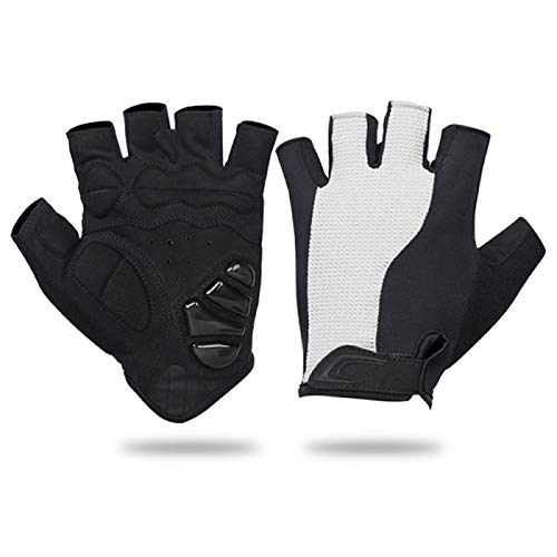 PJTL Breathable Lycra Fabric Unisex Cycling Gloves Racing Outdoor Mittens Bicycle Half Finger Glove 0116 (Color : G 20C White, Size : Small)