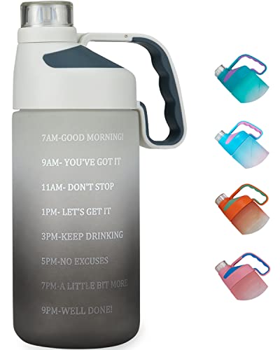 EAILGORL Water Bottles with Motivational Time Marker & Straw Leakproof BPA Free Reusble Flip Top Water Bottle for Sports and Fitness Enthusiasts (A3-White/Gray Gradient)