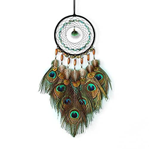 MIAMOR Dream Catcher with Peacock Feather Nursery School Kid Bedroom, Wedding, Home Wall Hanging Decor Accessories