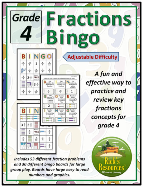 Fractions Bingo Game Fourth Grade