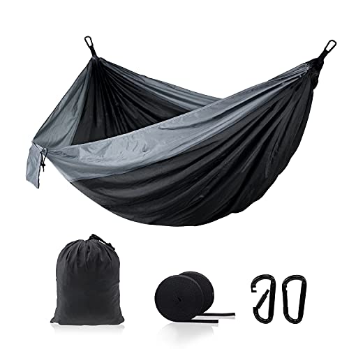 Goinroly Travel Hammock Lightweight Nylon Camping Hammock ,Portable Parachute Travel Camping Hammocks with Tree Straps ,for Outdoor Hiking Travel Backpacking & Indoor Backyard (Black ,Single)