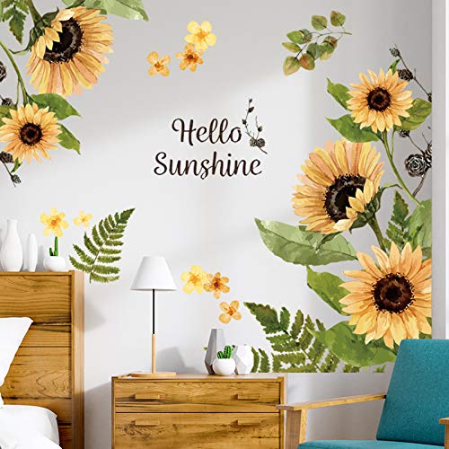 NOA Sunflower Wall Stickers 3D Yellow Flower Wall Decals, Removable Garden Flowers Plant Wallpaper Decor, DIY Art Murals for Bedroom Nursery Kitchen Home Decorations(B)