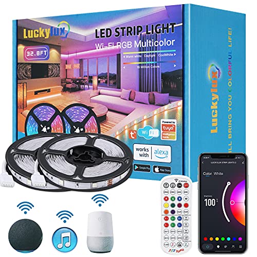 LUCKYLUX Smart LED Strip Lights, 65.6ft WiFi LED Lights, Works with Alexa and Google Assistant, APP Control, 16 Million Colors and Music Sync RGB Light Strips for Bedroom(2 Rolls of 32.8ft)